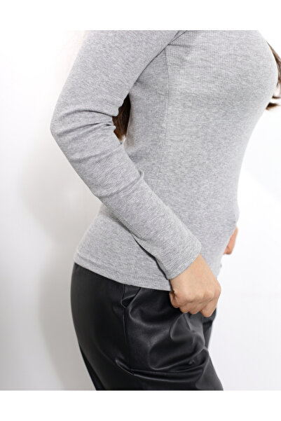 ALYA UNDERWEAR Camisole Half Throat Body Sweatshirt, Ribbed Fabric Blouse, Lycra, Gray Melange Badi
