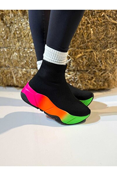 Seniorah Relax Black-Colored Stretch Mesh Women's Sneakers