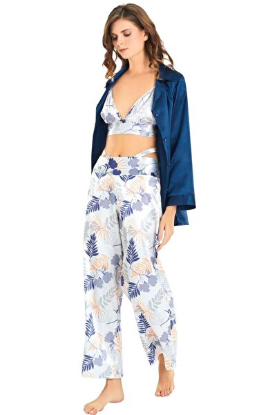 MOONGIRL Desenli Kadın Üçlü Pijama Takım