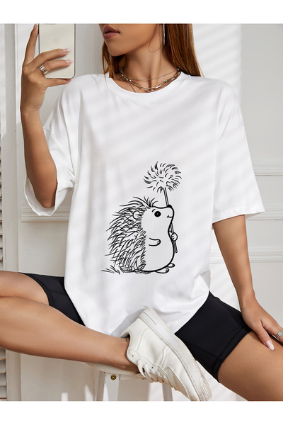 gozal Υπερμεγέθη χαριτωμένο μπλουζάκι με στάμπα σκαντζόχοιρου
