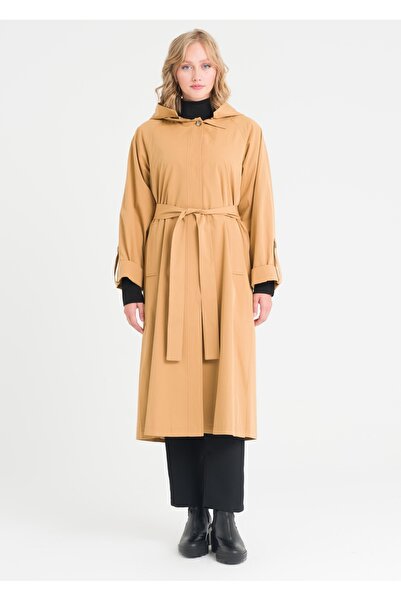 Armağan Kolu Katlamalı Kapşonlu Trençkot