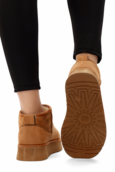 lavida shoes LAVİDA SHOES Ruby Taba Süet İçi Kürklü Kalın Taban Kadın Bot