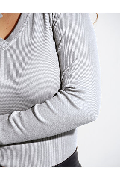 ALYA UNDERWEAR V-Neck Ribbed Lycra Body - Gray Melange