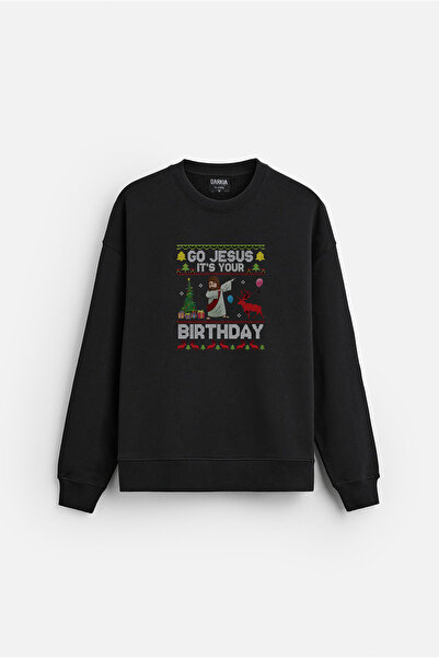 MODA Crăciun fericit Jesus Isus B cu imprimeu B guler rotund Hanorac negru di...