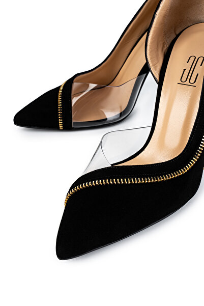 Cengiz Gümüş Siyah Süet Şeffaf  Fermuarlı Kadın Ayakkabı