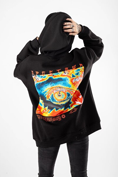 Bak Moda Spectrum Unisex Black Oversize Hoodie - Back Printed