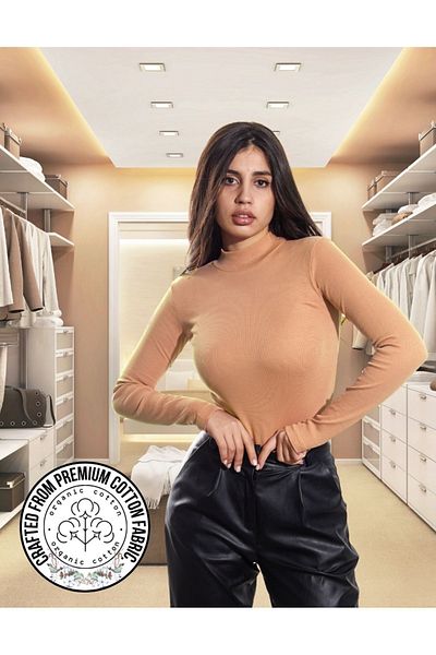 ALYA UNDERWEAR Hanorac de corp cu jumătate de gât, țesătură cu nervuri, lycra, pudră