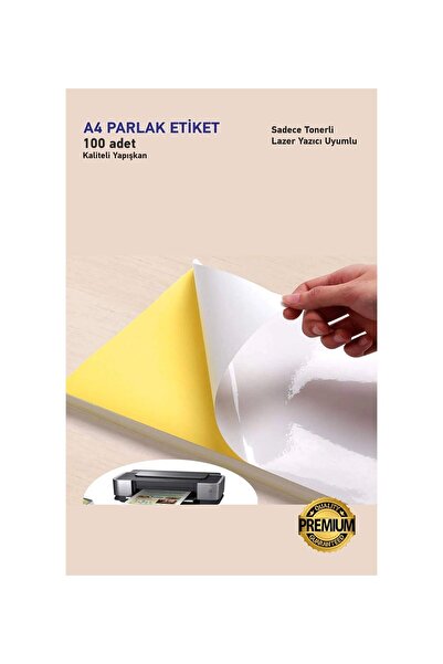 OzmeralBaskı 100 Adet Yapışkanlı Sticker,etiket Parlak Kuşe Çıkartma Kağıt A4 Ebat