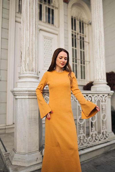 LOCH BUTİK ROCHIE DE FEMEIE GALBENĂ CU GÂT DE BICICLETA CAMISOLE CU MÂNECĂ MIDI