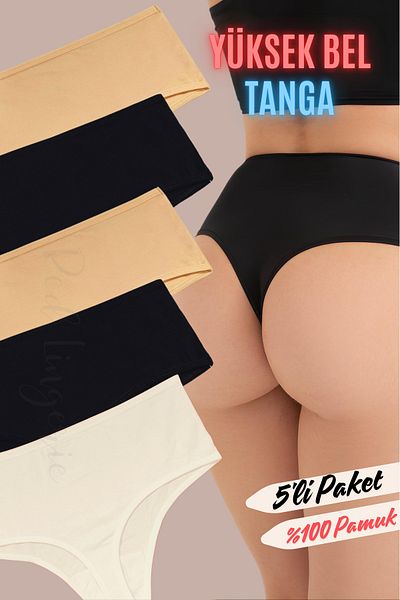 red iç giyim High Waist Women's Cotton Thong Economic Pack of 5
