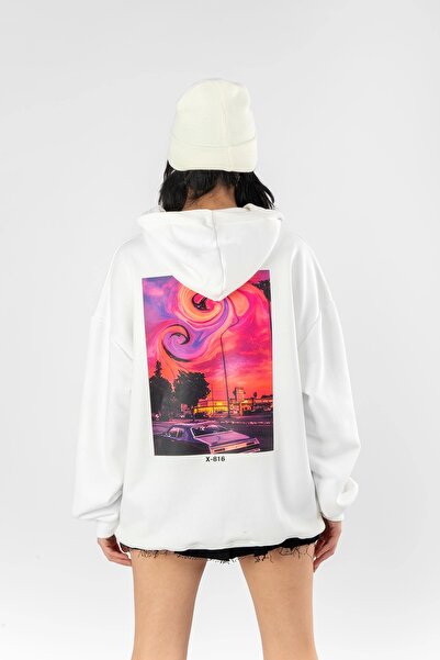 Bak Moda Summer Love Back Štampano Oversize kroj Unisex bela majica sa kapulj...