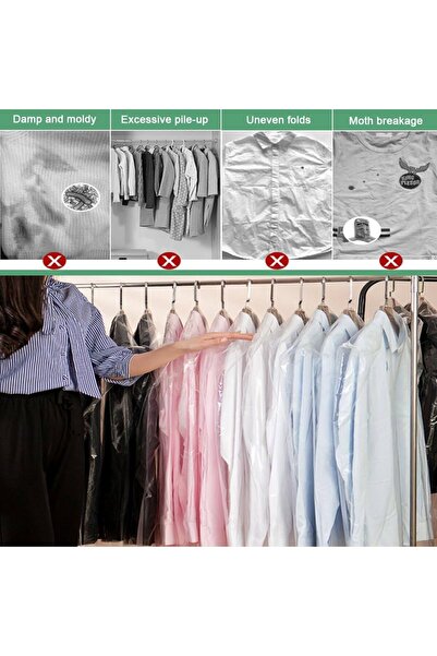 BossPack Şeffaf Elbise Poşeti (60 X 150 CM) Askı Delikli Koruyucu Naylon Torba (10 ADET)