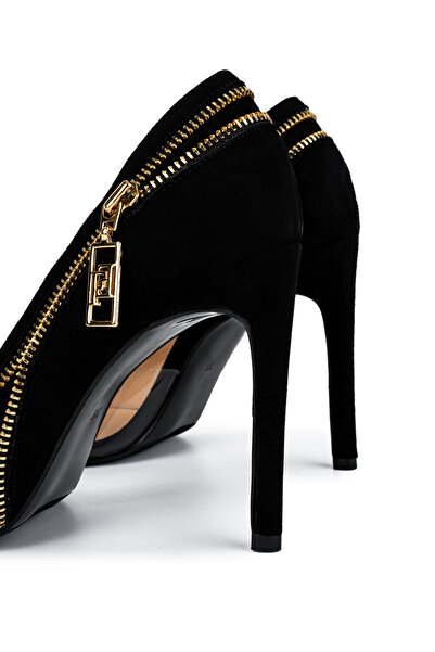 Cengiz Gümüş Siyah Süet Şeffaf  Fermuarlı Kadın Ayakkabı