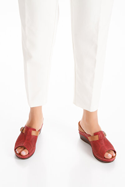 İLOLİCA Натуральна шкіра, ортопедична м'яка підошва, набивка під п'ятою, бордо, жіночі капці