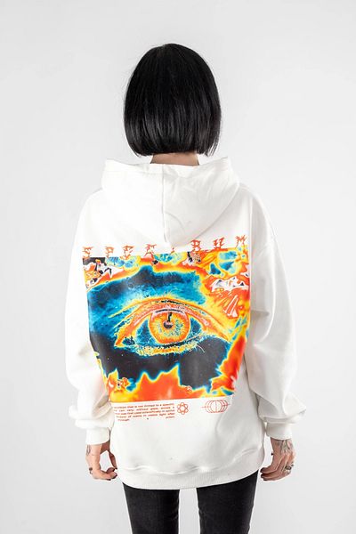 Bak Moda Spectrum Back Printed Oversize Unisex White Hoodie