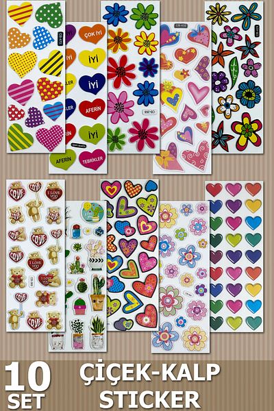SİHİRLİ AYAKLAR 10 Set 150+ 3D Floral Pattern Colorful Sticking Book Notebook Sticker