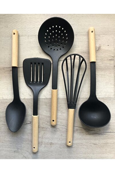 CNS HOME Cns 5 Parça Teflon Dostu Şık Ahşap Saplı Servis Seti