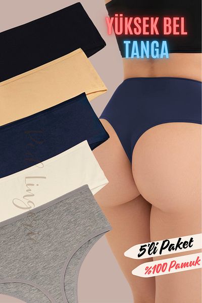 red iç giyim High Waist Women's Cotton Thong Economic Pack of 5