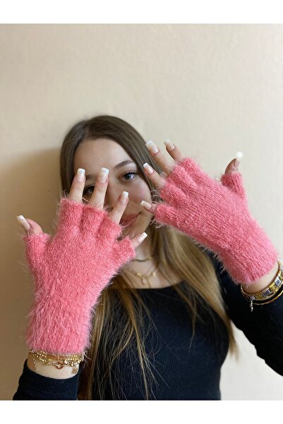 sema aksesuar قفازات الموهير ذات اللحية الوردية - قفازات بدون أصابع - هدية - رأس السنة الجديدة