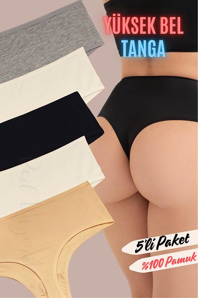 red iç giyim High Waist Women's Cotton Thong Economic Pack of 5