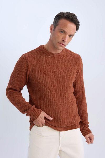 DeFacto Standard-Passform, normaler Schnitt, strukturierter Basic-Strickpullover mit Rundhalsausschnitt R1175az24wn