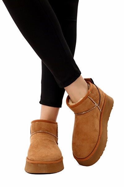 lavida shoes LAVİDA SHOES Ruby Taba Süet İçi Kürklü Kalın Taban Kadın Bot