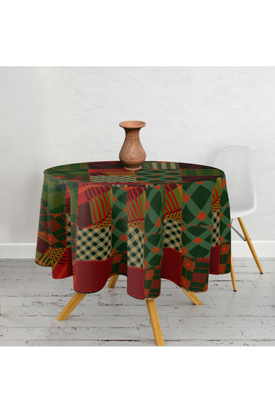 Razz Moda مفرش طاولة مستدير باللون الأحمر والأخضر مع نمط منقوش ومفهوم رأس الس...