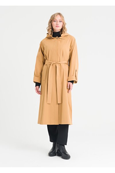 Armağan Kolu Katlamalı Kapşonlu Trençkot