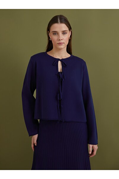 Benin Navy Blue Benin Knitwear Cardigan and Skirt Set - Lacing Detail