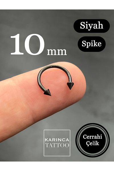 Karınca Piercing Biggest Size 10 Mm Black Spike Half Ring Ear Lip Piercing