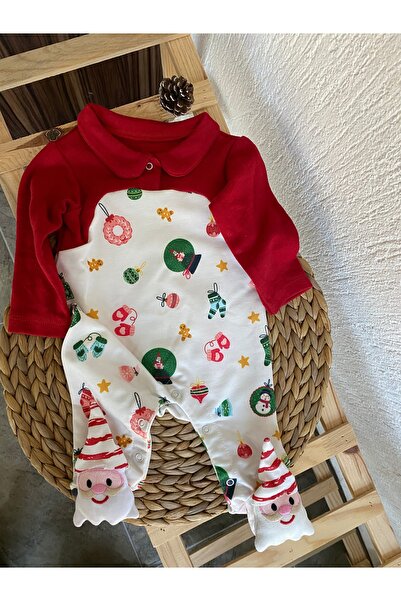 Tiny World Unisex Bebek Kar Küreli PAtikleri Noel Baba Detaylı Tulum