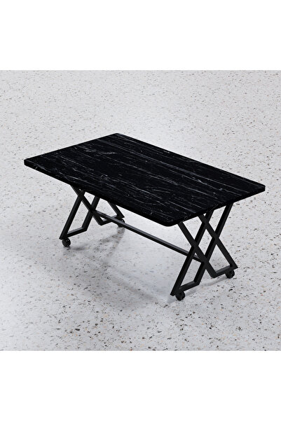 makbulce Reyyan Orta Sehpa Siyah Metal Ayak Tekerlekli 70 X110