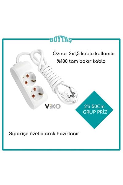 VİKO 50cm / Yarım Metre 2'li Uzatma Kablosu / Viko Grup Priz / Öznur 3*1.5 Kablo Kullanılır