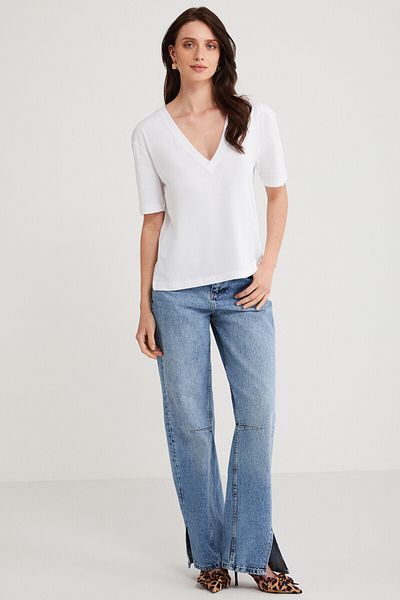 ETHIQUET Aline Women - Tricou alb cu decolteu în V din bumbac organic 100%.