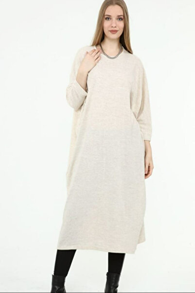 Cockatoo Women's Hijab Crew Neck Bat Sleeve Knitted Dress Tunic