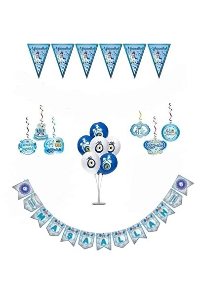 Azebu Sünnet Süsleme Seti Maşallah Yazısı Nazar Boncuklu Balon