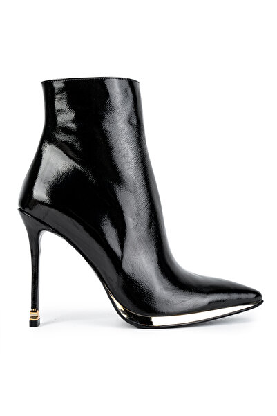 Cengiz Gümüş Siyah Rugan İnce Topuklu Kadın Bot