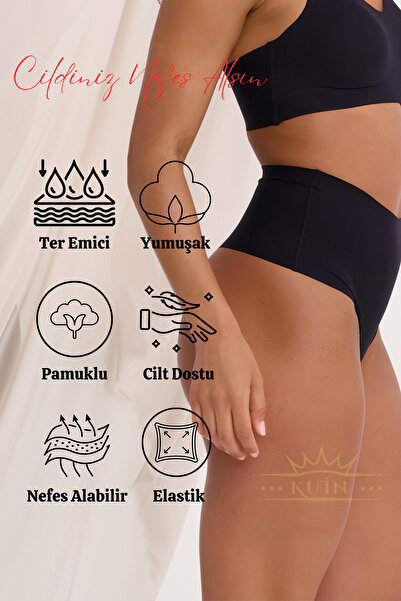 KUIN 7'li Paket Pamuklu Penye Yüksek Bel Tanga (Likralı, Yumuşak ve Esnek Kumaş)