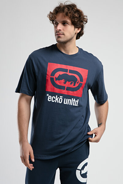ECKO UNLTD Ithaca Navy Blue Crew Neck Embroidered Oversize Men's Tshirt