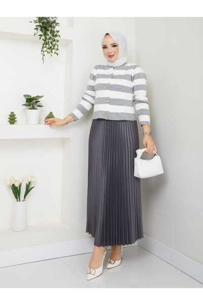 modapark.ist Γυναικεία Πλεκτά Ζακέτα Πλισέ Φούστα