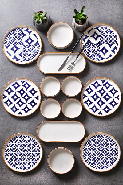 Bernardo 14-Piece 6-Person Tile Stackable Breakfast Set - Breakfast