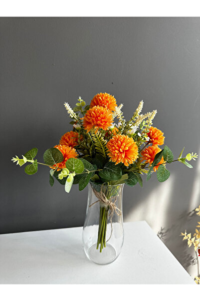 Luvienn Vazo için Turuncu Kasımpatı-Okaliptus Demeti-Vazo Çiçeği