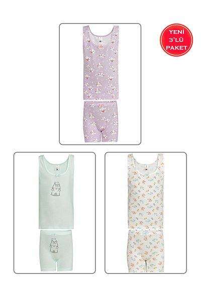 ÖZKAN underwear Özkan 43137-38-39 - 3 Pack 6 Pieces Mixed Pattern Cotton Jumpers for Girls