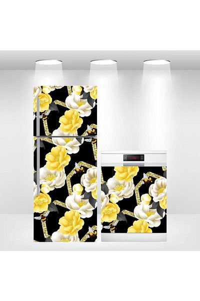 Bigaimaj Autocolant pentru ușă pentru frigider și mașină de spălat vase cu model floral - folie autoadezivă