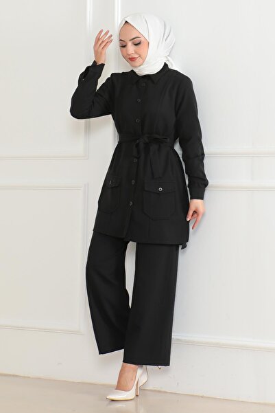 Modamihram Черен костюм 19223 - Копчета с детайли