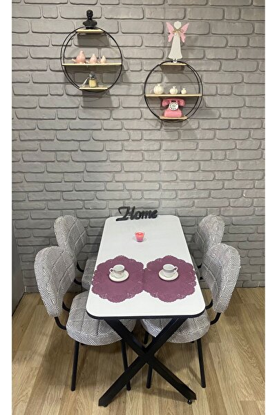 BAMBEDS MOBİLYA Masa Takımı, Yemek Masası, Mutfak Masası, 70x110Beyaz siyahde...