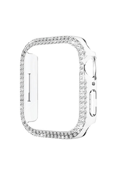 Techmaster Apple Watch 10. Nesil 46mm Uyumlu Parlak Taşlı 360 Tam Koruma Kapak Kılıf