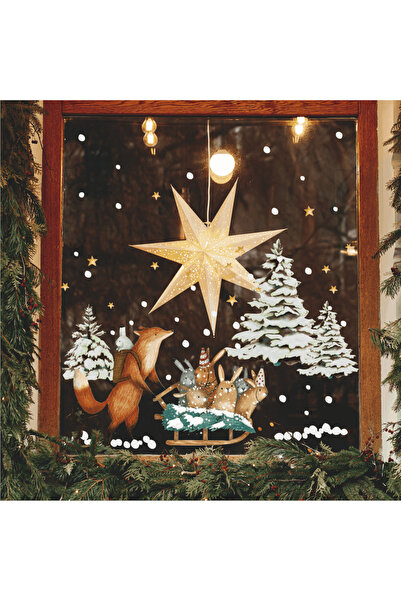 WALLHUMAN Новорічна та зимова концепція - Лисиця та кролики Набір наклейок дл...