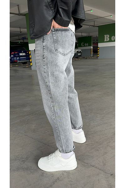 DENIM MAN Men's Dark Gray Boyfriend Fit Jean Trousers