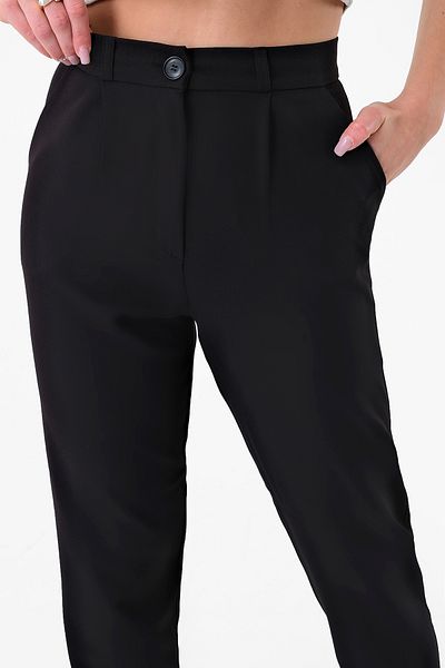polle Women's Black Slim Fit Fabric Trousers